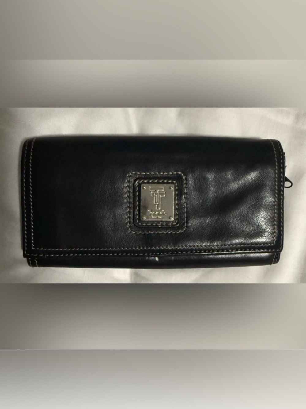 Tignanello Black Leather Wallet with Silver tone Logo! Like New!